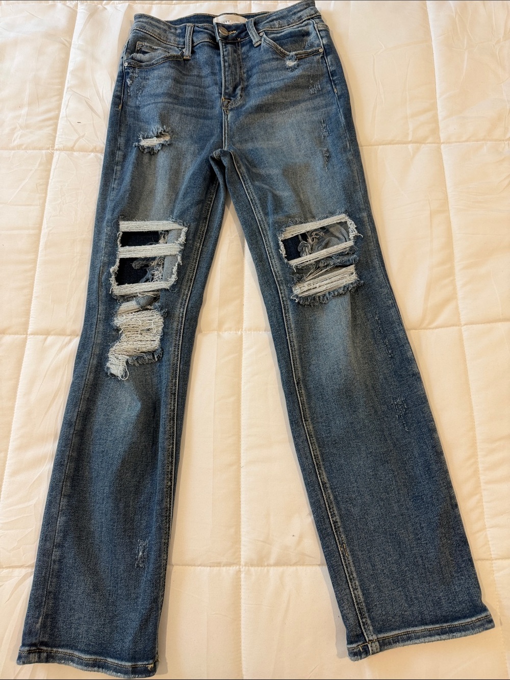 Women's Distressed High Rise Straight-Leg Jeans - Blue Size 5